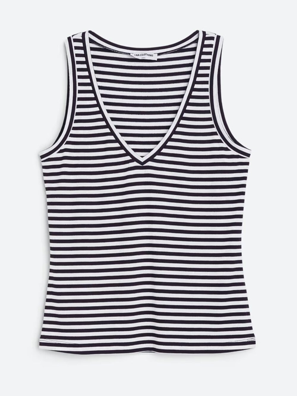 LNA V Neck Knit Tank White Black Stripe Sleeveless Stretch Size M